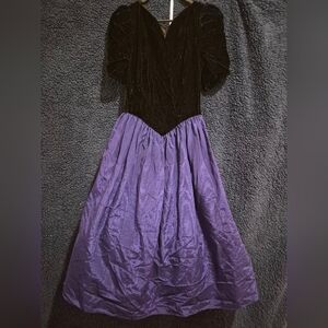 Vintage Jessica McClintock Gunne Sax Black Velvet Dress Lace Trim - 7/8